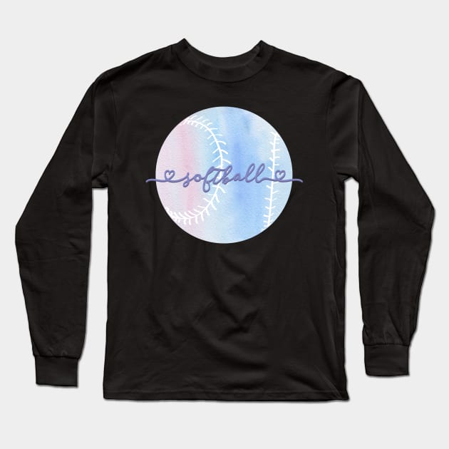 I Love Softball Pastel Purple Watercolor Aesthetic Long Sleeve T-Shirt by YourGoods